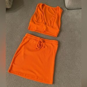 Neon bright orange skirt set